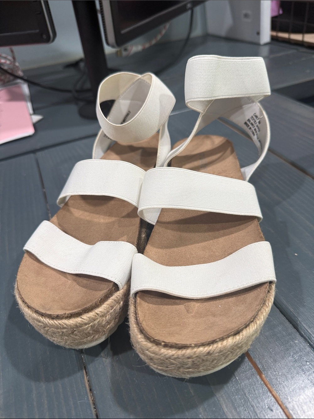 Madden Girl White Elastic Espadrille Platform Sandals